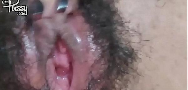  Extreme close-up hairy pussy masturbation